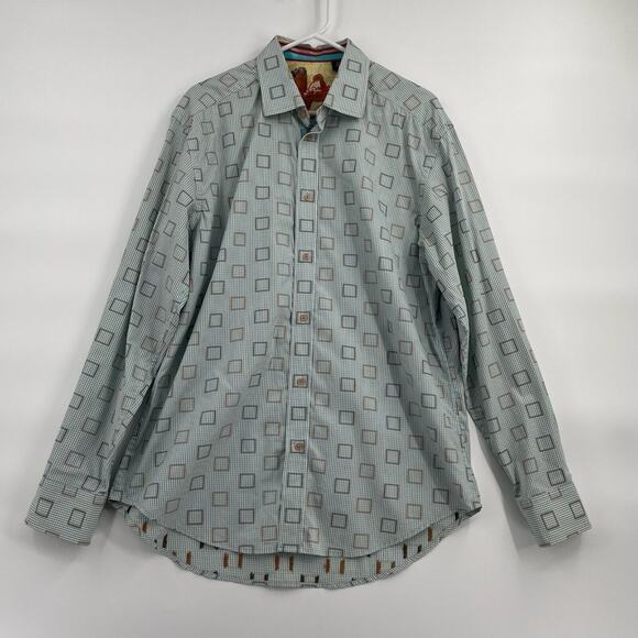 Robert Graham Button Down Shirt Men's L Blue White Brown Flip Cuff L/S - Picture 1 of 10